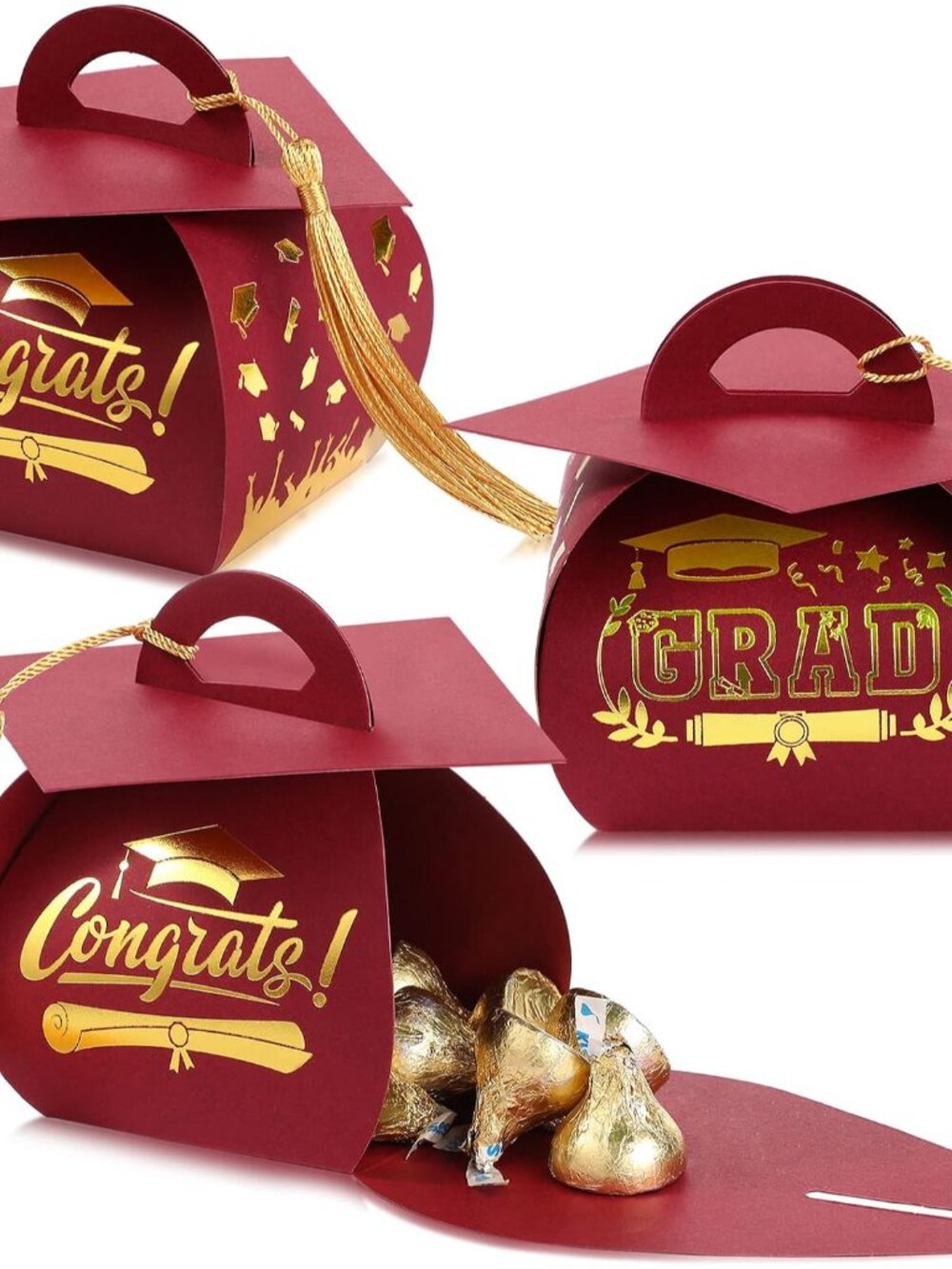 30 Pcs Graduation Cap Gift Boxes,2026 Grad Candy Boxes,Maroon Gold